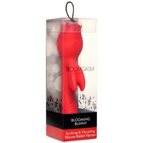 Blooming Bunny Sucking and Thrusting Silicone Rabbit Vibrator - Red