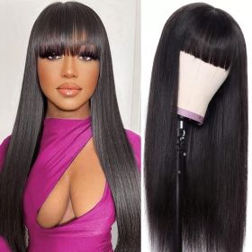 Machine Made Human Hair Wig With Bangs, Straight Natural Color Wig, 150 Density (Option: 12 inch)