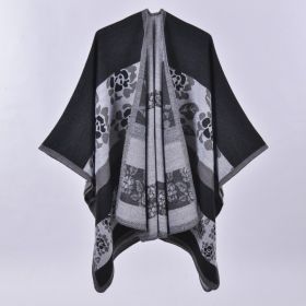 Autumn And Winter Scarf Versatile Lattice Ladies Travel Shawl (Option: Flower Black-130x150CM)