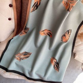 Cashmere-like Short Beard Tassel Thickened Warm Shawl Scarf (Option: D1001 Green Orange-180x65cm)