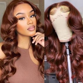Reddish Brown 4x4 Lace Closure Human Hair Wig, Body Wave Wig, 150 Density (Option: 12 inch)