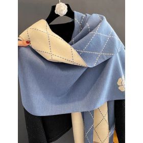 Camellia Artificial Cashmere Scarf Thick Warm Scarf (Option: Blue)