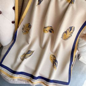 Cashmere-like Short Beard Tassel Thickened Warm Shawl Scarf (Option: D1001 Beige Blue-180x65cm)