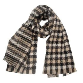 European And American Autumn And Winter Bristle Short Beard Small Plaid Scarf Shawl (Option: 03Black And White-185x65CM)