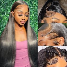 13x6 Lace Front Human Hair Wig, Straight Natural Color Wig, 150 Density (Option: 18 inch)