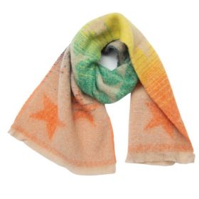 European And American Autumn And Winter Circle Yarn Jacquard Gradient Color Five-pointed Star Scarf (Option: 02Yellow Blue Orange-190x40cm)