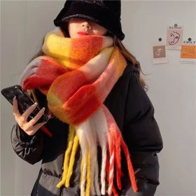 Women's Plaid Tassel Scarf Rainbow Color-blocking Shawl (Option: Orange-About 245cm)