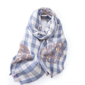 High-grade Cold Protection In Autumn And Winter Thermal Plaid Scarf Printed Tassel Mid-length Shawl (Option: Sky Blue-70x190)