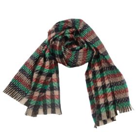 European And American Autumn And Winter Bristle Short Beard Small Plaid Scarf Shawl (Option: 08 Green-185x65CM)