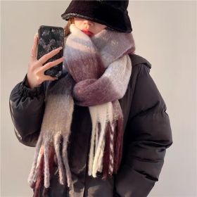 Women's Plaid Tassel Scarf Rainbow Color-blocking Shawl (Option: Purple-About 245cm)