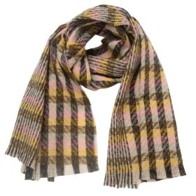 European And American Autumn And Winter Bristle Short Beard Small Plaid Scarf Shawl (Option: 01Pink And Yellow-185x65CM)