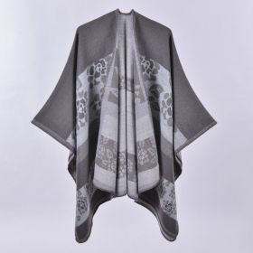 Autumn And Winter Scarf Versatile Lattice Ladies Travel Shawl (Option: Flower Gray-130x150CM)
