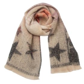 European And American Autumn And Winter Circle Yarn Jacquard Gradient Color Five-pointed Star Scarf (Option: 05Coral Black-190x40cm)