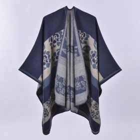 Autumn And Winter Scarf Versatile Lattice Ladies Travel Shawl (Option: Dark Blue Flowers-130x150CM)