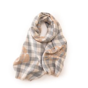 High-grade Cold Protection In Autumn And Winter Thermal Plaid Scarf Printed Tassel Mid-length Shawl (Option: Light Gray-70x190)