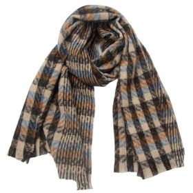 European And American Autumn And Winter Bristle Short Beard Small Plaid Scarf Shawl (Option: 06Blue And Black-185x65CM)