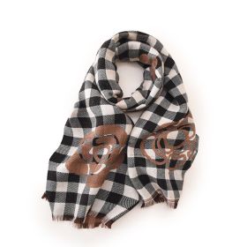 High-grade Cold Protection In Autumn And Winter Thermal Plaid Scarf Printed Tassel Mid-length Shawl (Option: Black-70x190)