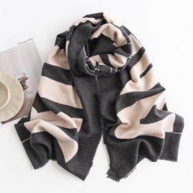 Herringbone Pattern Monochrome Artificial Cashmere Scarf Women's Simple Casual Style Tassel Warm Shawl (Option: FH2352911 Black And Pink)