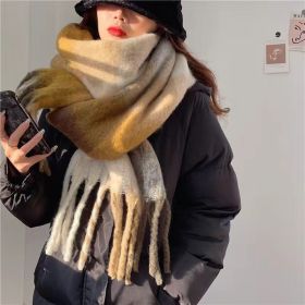 Women's Plaid Tassel Scarf Rainbow Color-blocking Shawl (Option: Gray And Brown-About 245cm)