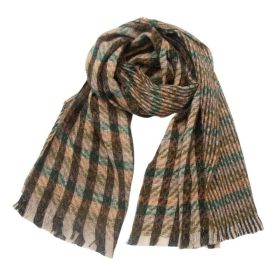 European And American Autumn And Winter Bristle Short Beard Small Plaid Scarf Shawl (Option: 02Card Green-185x65CM)