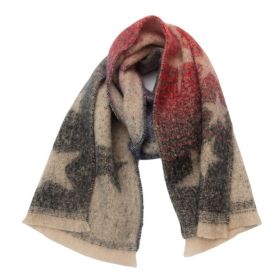 European And American Autumn And Winter Circle Yarn Jacquard Gradient Color Five-pointed Star Scarf (Option: 06Red Gray Black-190x40cm)