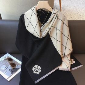 Camellia Artificial Cashmere Scarf Thick Warm Scarf (Option: Black)