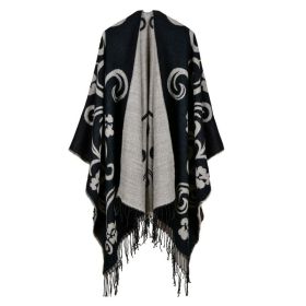 Autumn And Winter Scarf Versatile Lattice Ladies Travel Shawl (Option: Tai Chi Floral Black-130x150CM)